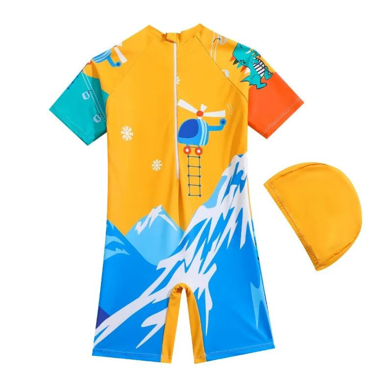 Бански костюми за момчета с шапка за плуване Бански костюми Детски бански костюм за момче Анимационни дрехи за плуване с динозавър Бебешки плажни дрехи