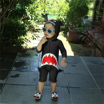 Детски бански костюм от една част Сладка акула за бебета/деца, момчета и момичета, устойчив на слънце, бързо съхнещ бански костюм, бански костюм