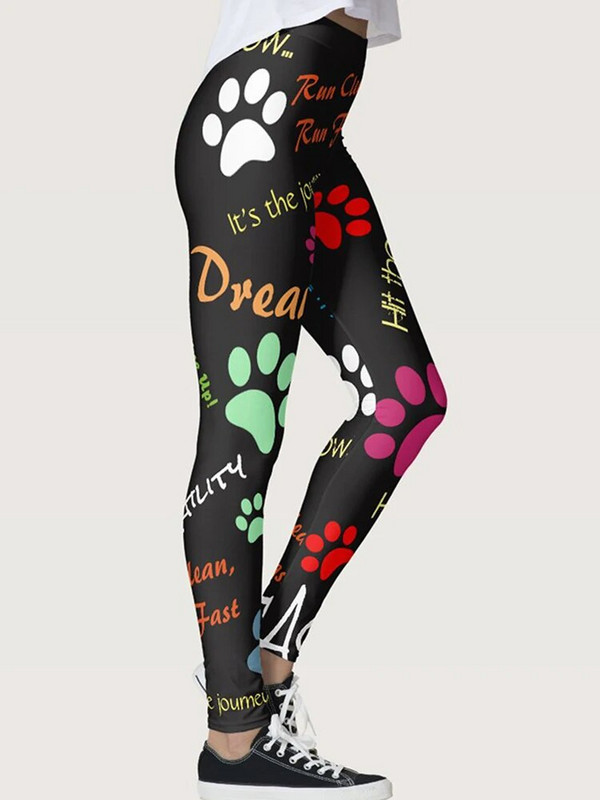 Duge Push Up tajice visokog struka 2023 Nove hlače za jogu Ženske tajice Poliester Ležerna odjeća za teretanu s otisnutim šapama