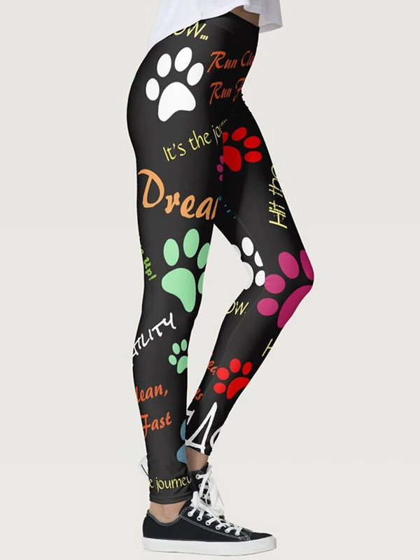 Duge Push Up tajice visokog struka 2023 Nove hlače za jogu Ženske tajice Poliester Ležerna odjeća za teretanu s otisnutim šapama