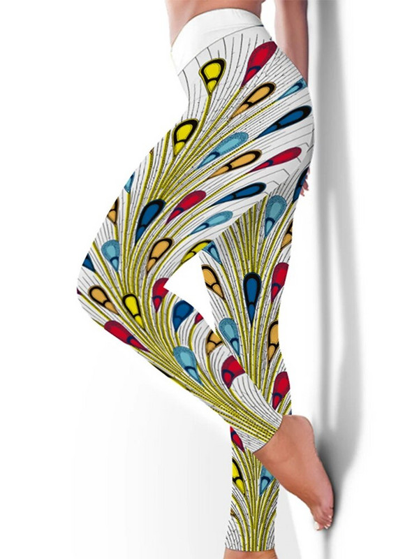 Дамски чорапогащник с висока талия Push Up Панталони за йога с щампа на паунова опашка Спортни клинове Легинси за фитнес тренировка Облекло за фитнес