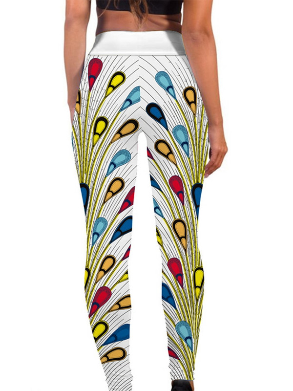 Дамски чорапогащник с висока талия Push Up Панталони за йога с щампа на паунова опашка Спортни клинове Легинси за фитнес тренировка Облекло за фитнес