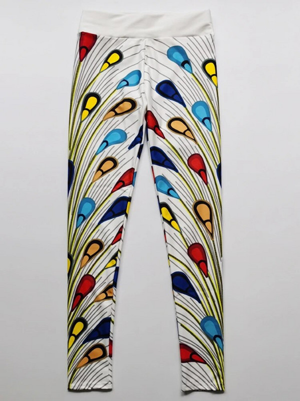 Дамски чорапогащник с висока талия Push Up Панталони за йога с щампа на паунова опашка Спортни клинове Легинси за фитнес тренировка Облекло за фитнес