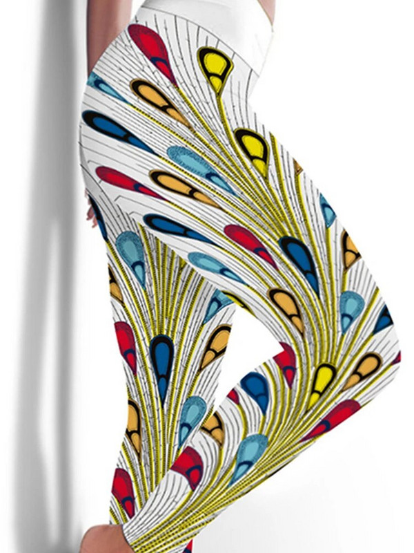 Дамски чорапогащник с висока талия Push Up Панталони за йога с щампа на паунова опашка Спортни клинове Легинси за фитнес тренировка Облекло за фитнес