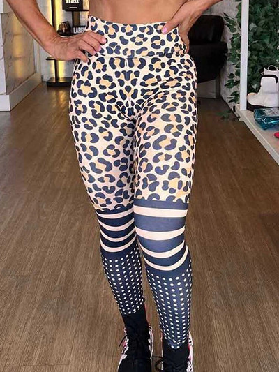 Дамски фитнес леггинси Секси клинове с леопардови щампи Фитнес панталони за йога Спортни дамски дрехи с висока талия
