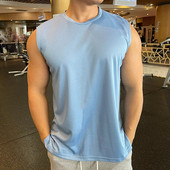 Висококачествена мъжка жилетка за бягане с широки рамене Фитнес без ръкави Риза за лека атлетика Marathon Sport Training Странично разделени Потник