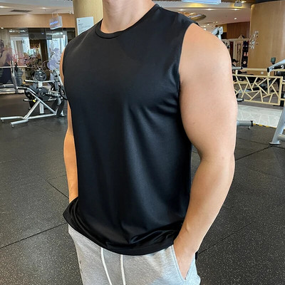 Висококачествена мъжка жилетка за бягане с широки рамене Фитнес без ръкави Риза за лека атлетика Marathon Sport Training Странично разделени Потник