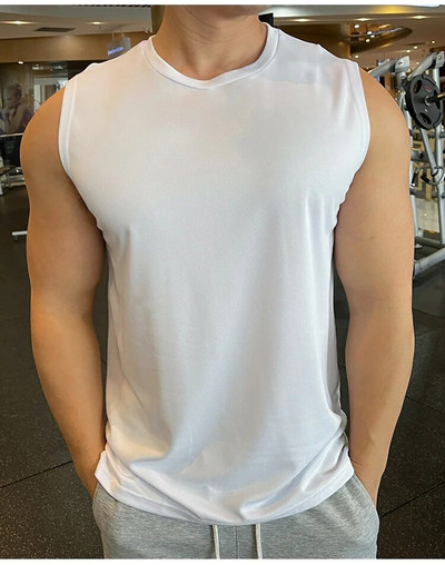 Висококачествена мъжка жилетка за бягане с широки рамене Фитнес без ръкави Риза за лека атлетика Marathon Sport Training Странично разделени Потник