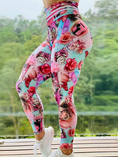 Treening Sport Leggin Kõrge vöökohaga sukkpüksid Uued seksikad retuusid Naiste Print Fitness Joogapüksid Push Up Jegging Jõusaali Naisterõivad