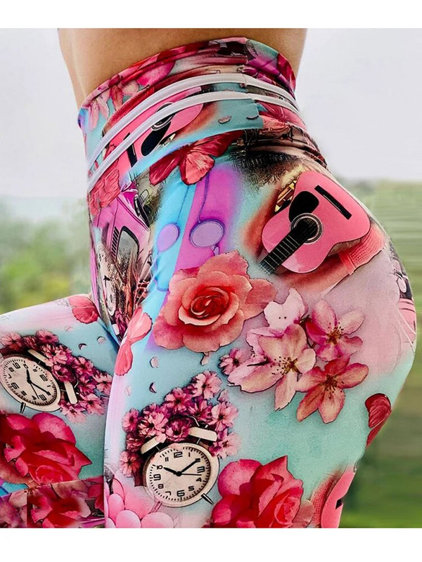 Treening Sport Leggin Kõrge vöökohaga sukkpüksid Uued seksikad retuusid Naiste Print Fitness Joogapüksid Push Up Jegging Jõusaali Naisterõivad