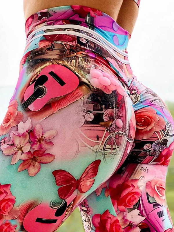 Treening Sport Leggin Kõrge vöökohaga sukkpüksid Uued seksikad retuusid Naiste Print Fitness Joogapüksid Push Up Jegging Jõusaali Naisterõivad