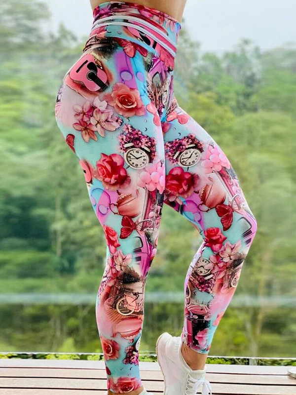 Treening Sport Leggin Kõrge vöökohaga sukkpüksid Uued seksikad retuusid Naiste Print Fitness Joogapüksid Push Up Jegging Jõusaali Naisterõivad