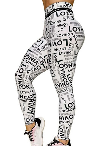 Γυμναστήριο κολάν Γυναικείο γράμμα εκτύπωση Ψηλόμεσο παντελόνι γιόγκα Scrunch προπόνηση κολάν λευκό γυμναστήριο Push Up αθλητικό καλσόν Γυναικεία ρούχα