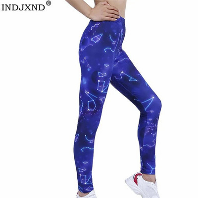 INDJXND Yoga Pants Sports Clothing Solid High Waist Workout Leggings For Fittness Sapphire Shiny Star Print Ankle-Length Bottom