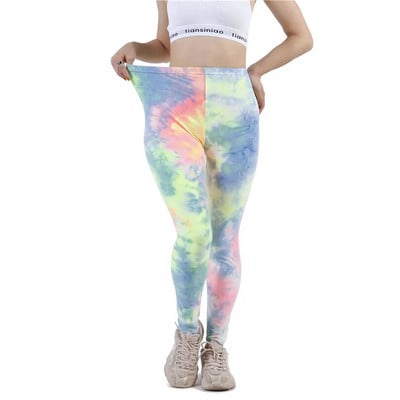 INDJXND női leggings Fitness Push Up nyakkendő-festett graffiti edzőterem légáteresztő szexi magas derekú edzés kötött poliészter bokáig