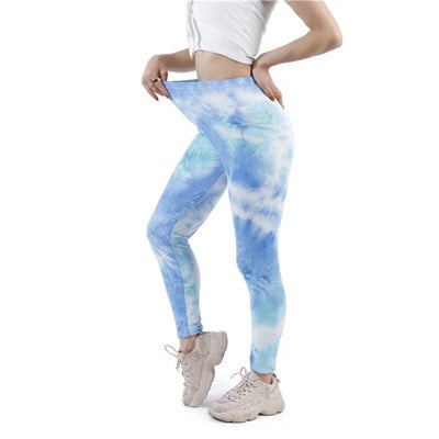 INDJXND női leggings Fitness Push Up nyakkendő-festett graffiti edzőterem légáteresztő szexi magas derekú edzés kötött poliészter bokáig