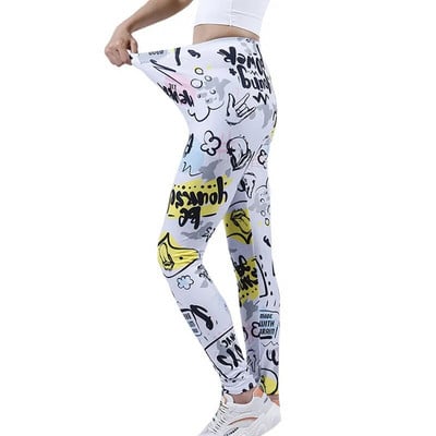 INDJXND női leggings Fitness Push Up nyakkendő-festett graffiti edzőterem légáteresztő szexi magas derekú edzés kötött poliészter bokáig