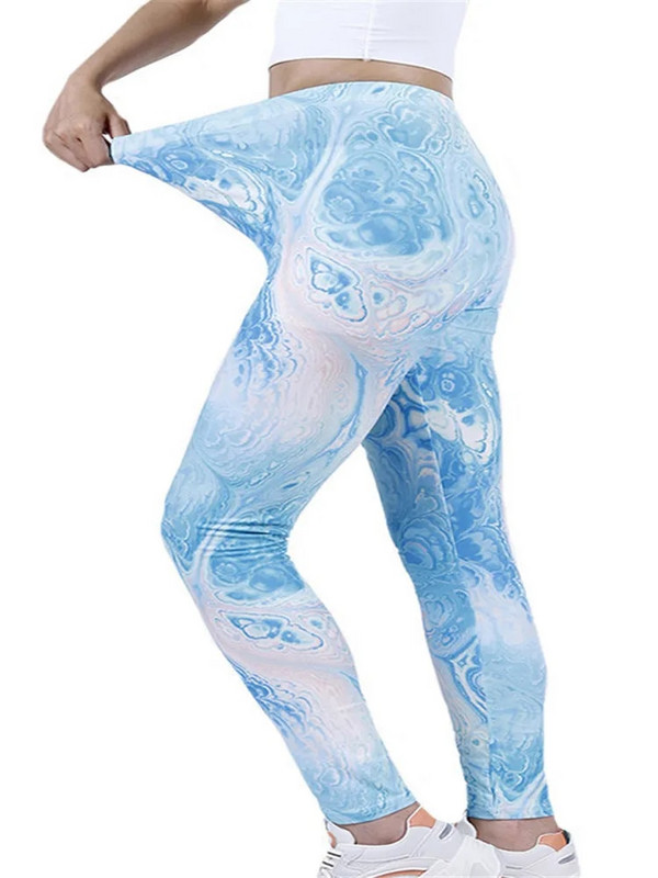 INDJXND női leggings Fitness Push Up nyakkendő-festett graffiti edzőterem légáteresztő szexi magas derekú edzés kötött poliészter bokáig