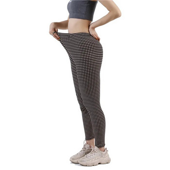 INDJXND Дамски клинове с решетъчен принт Упражнения Фитнес Високоеластичен кариран Push Up клин Дамски секси панталони Панталони с дължина до глезена