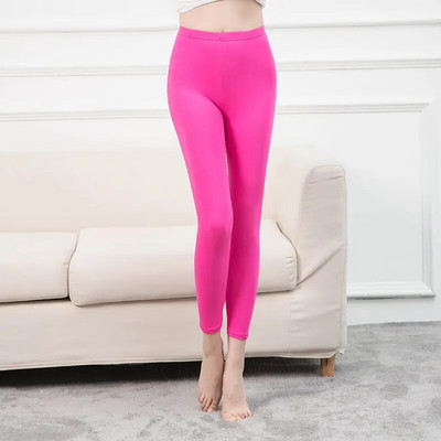 INDJXND Неонови еластични клинове, бели, с висока талия, дамски тесни женски панталони с висока талия и висока талия, летни клинове в бонбонени цветове