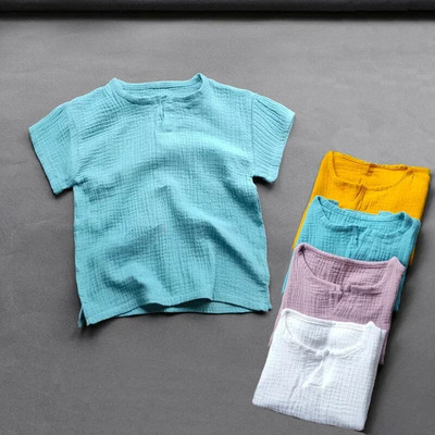 Детска памучна тениска Летни момичета Момчета Ленени меки горнища Детски дрехи Тениска Бебешки момичета Риза с къс ръкав
