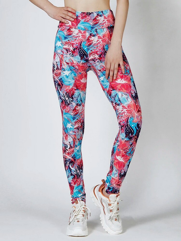 INDJXND Gym Sport Jóga Leggings Női Ruházat Magas derekú Nagy piros Virágmintás Ceruzanadrág Női Femme Workout Leggins S-2XL