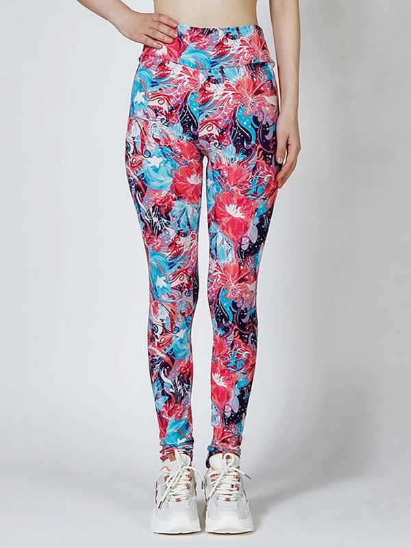INDJXND Gym Sport Jóga Leggings Női Ruházat Magas derekú Nagy piros Virágmintás Ceruzanadrág Női Femme Workout Leggins S-2XL