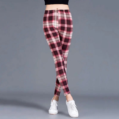 INDJXND Black White Plaid Moteriški antblauzdžiai Madingi Plaidai Spaudiniai Antblauzdžiai Fitness Leggins Grid Gėlėtos juostelės Kelnės aukštu juosmeniu