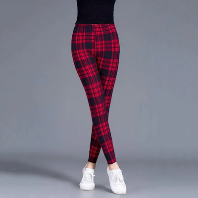 INDJXND Black White Plaid Moteriški antblauzdžiai Madingi Plaidai Spaudiniai Antblauzdžiai Fitness Leggins Grid Gėlėtos juostelės Kelnės aukštu juosmeniu