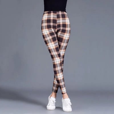 INDJXND Black White Plaid Moteriški antblauzdžiai Madingi Plaidai Spaudiniai Antblauzdžiai Fitness Leggins Grid Gėlėtos juostelės Kelnės aukštu juosmeniu