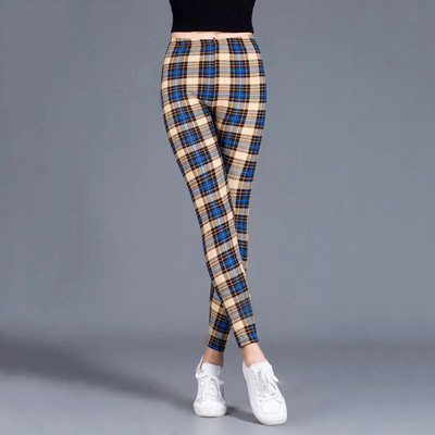 INDJXND Black White Plaid Moteriški antblauzdžiai Madingi Plaidai Spaudiniai Antblauzdžiai Fitness Leggins Grid Gėlėtos juostelės Kelnės aukštu juosmeniu