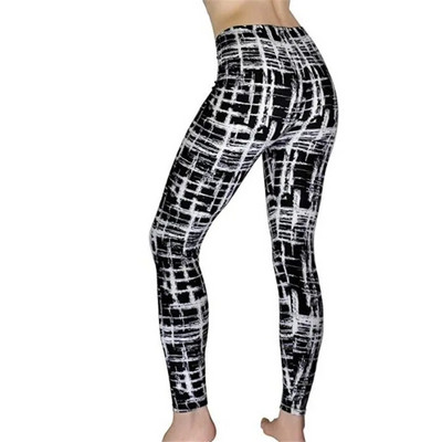 INDJXND Black White Plaid Moteriški antblauzdžiai Madingi Plaidai Spaudiniai Antblauzdžiai Fitness Leggins Grid Gėlėtos juostelės Kelnės aukštu juosmeniu