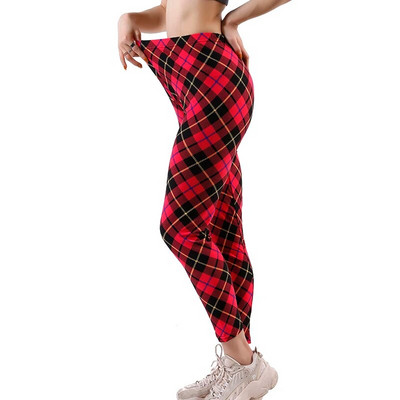INDJXND Black White Plaid Moteriški antblauzdžiai Madingi Plaidai Spaudiniai Antblauzdžiai Fitness Leggins Grid Gėlėtos juostelės Kelnės aukštu juosmeniu