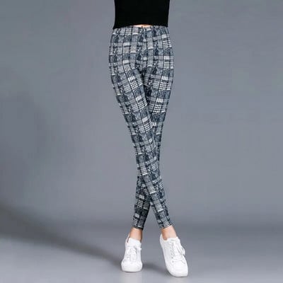 INDJXND Black White Plaid Moteriški antblauzdžiai Madingi Plaidai Spaudiniai Antblauzdžiai Fitness Leggins Grid Gėlėtos juostelės Kelnės aukštu juosmeniu