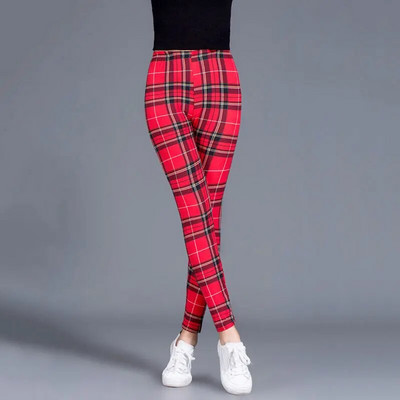 INDJXND Black White Plaid Moteriški antblauzdžiai Madingi Plaidai Spaudiniai Antblauzdžiai Fitness Leggins Grid Gėlėtos juostelės Kelnės aukštu juosmeniu