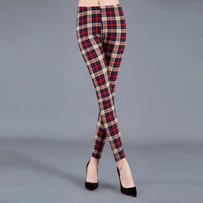 INDJXND Black White Plaid Moteriški antblauzdžiai Madingi Plaidai Spaudiniai Antblauzdžiai Fitness Leggins Grid Gėlėtos juostelės Kelnės aukštu juosmeniu