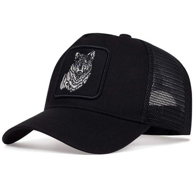 Хип-хоп бейзболни шапки с бродерия с черен вълк, летни мрежести шапки с гръб за жени, мъже, каскетна шапка с камион