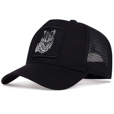 Șapci de baseball cu broderie de lup negru hip hop, șapci de vară cu plasă snapback, pentru femei, bărbați, casquette șapcă de camioner