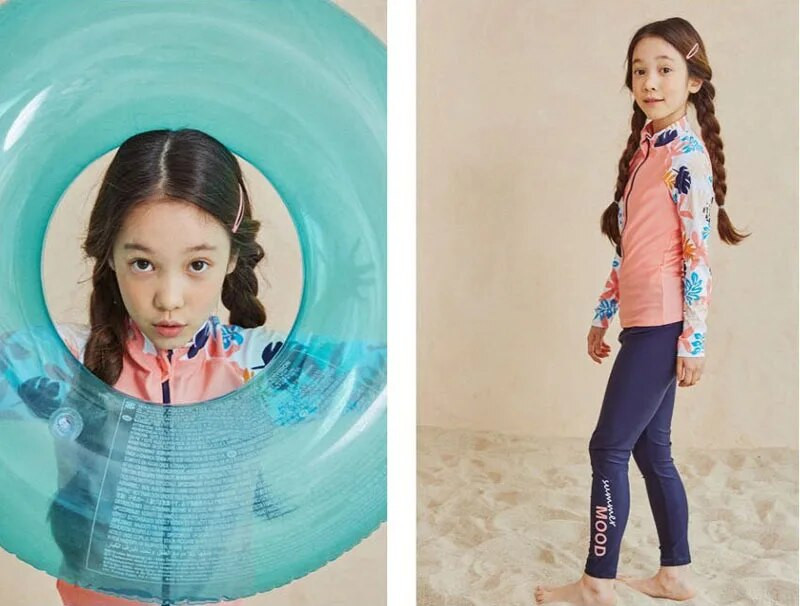 Костюм от две части за момиче с големи размери Бански костюм Детски бански костюм с дълги панталони с дълъг ръкав Нов детски слънцезащитен плажен костюм за 2023 г.