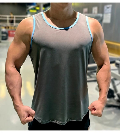 Мъжка жилетка за бягане Фитнес риза без ръкави Summer Ice silk loose Tank Мъжка спортна жилетка Топ Тренировка баскетбол Фитнес тренировка Потник