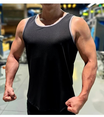 Мъжка жилетка за бягане Фитнес риза без ръкави Summer Ice silk loose Tank Мъжка спортна жилетка Топ Тренировка баскетбол Фитнес тренировка Потник