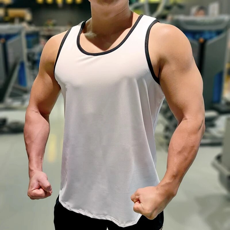 Мъжка жилетка за бягане Фитнес риза без ръкави Summer Ice silk loose Tank Мъжка спортна жилетка Топ Тренировка баскетбол Фитнес тренировка Потник