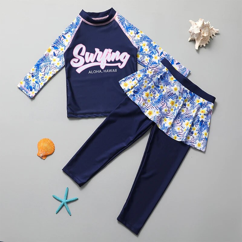 2023 нови дрехи за момичета с дълги ръкави дълги панталони плажен слънцезащитен крем бързосъхнещ бански за средни и по-големи деца разделени бански костюми