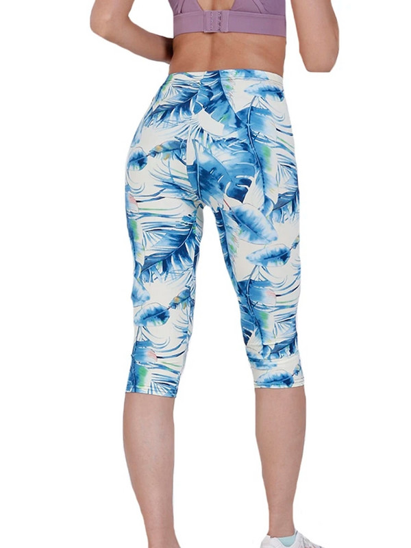 YRRETY Клинове за тренировка Спорт Дамски Капри Фитнес Легинси Летни щампи на листа Висока талия Еластични облекла за фитнес Йога Панталони Ново облекло