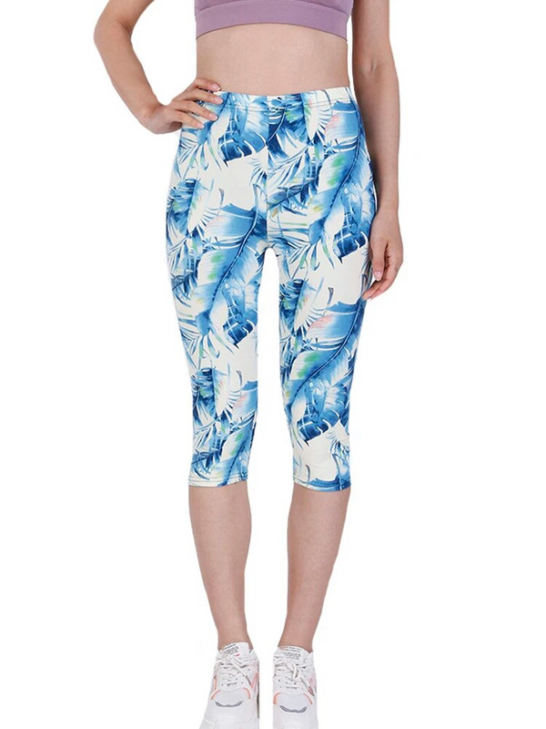 YRRETY Клинове за тренировка Спорт Дамски Капри Фитнес Легинси Летни щампи на листа Висока талия Еластични облекла за фитнес Йога Панталони Ново облекло