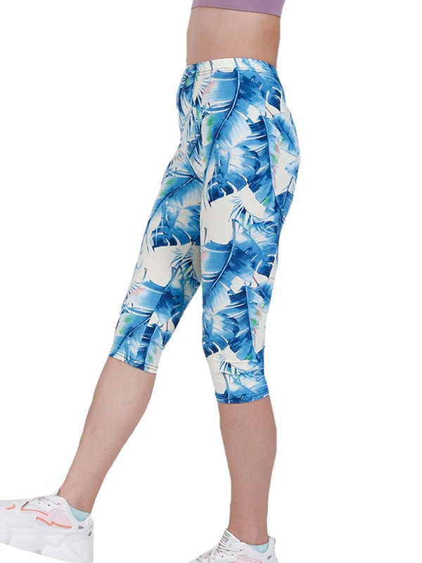 YRRETY Клинове за тренировка Спорт Дамски Капри Фитнес Легинси Летни щампи на листа Висока талия Еластични облекла за фитнес Йога Панталони Ново облекло