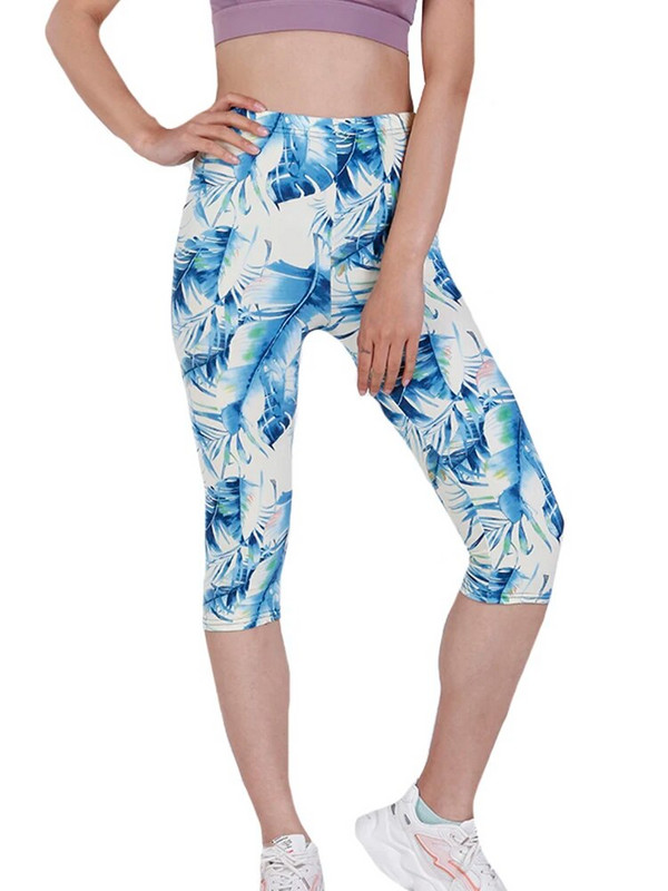 YRRETY Клинове за тренировка Спорт Дамски Капри Фитнес Легинси Летни щампи на листа Висока талия Еластични облекла за фитнес Йога Панталони Ново облекло