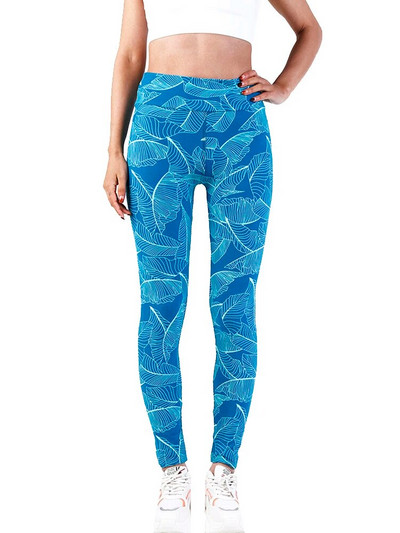 YGYEEG Йога панталони Дамски клинове Фитнес Висока талия Фитнес Push Up Твърди тренировъчни щампани листа Еластични дишащи дамски дрехи