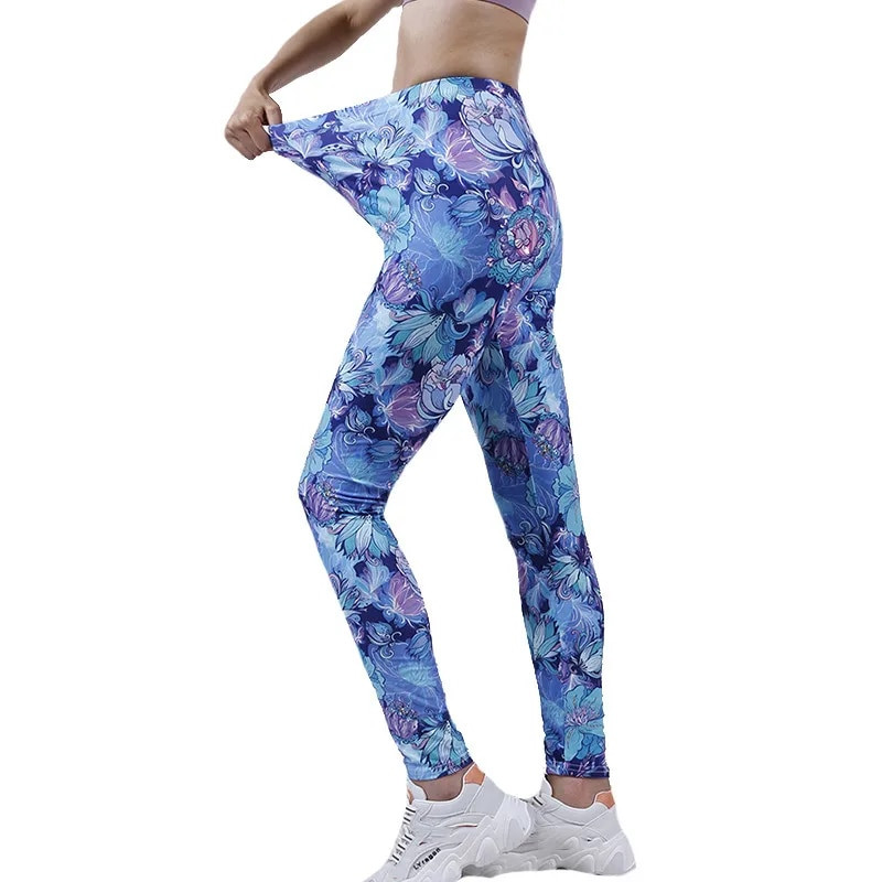 YGYEEG Йога панталони Дамски клинове Фитнес Висока талия Фитнес Push Up Твърди тренировъчни щампани листа Еластични дишащи дамски дрехи