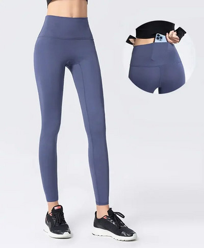 Спортни клинове Дамски безшевни панталони за йога, джоб с висока талия, без предно усещане за голи клинове, фитнес, фитнес, чорапогащи, дамски дрехи